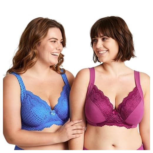 Curve Muse Übergröße Ungefüttert Bügel Spitzen-BH mit gepolsterten Schultergurten-2er Pack-Blausteiniger Druck, Violett-75E