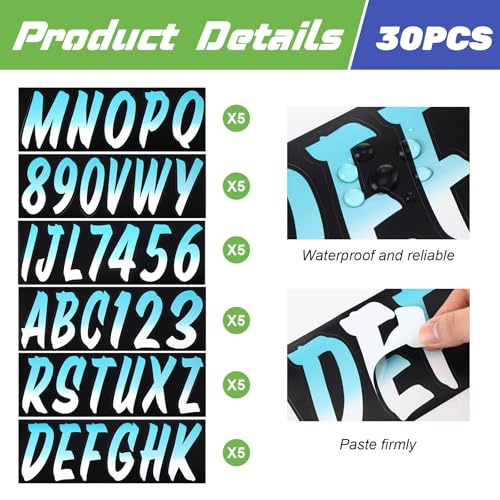 Image of MotiMind 30 Pcs Boat Registration Numbers 0 to 9 and Name Decal Letters A to Z Waterproof Marine Boat Registration Numbers Custom Vinyl Stickers for Yachts Personal Watercraft(Gradient,Blue)