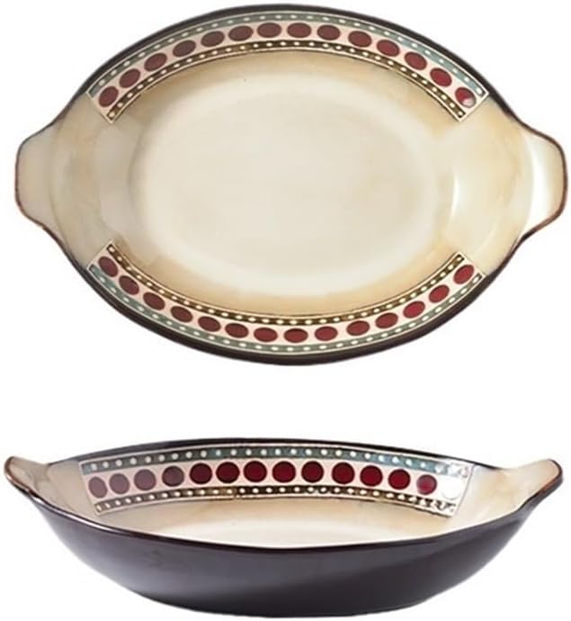 Baking Dishes Large Oval Shaped Household Kitchen Dish Deep Nordic Ceramic Double Ear Baking Tray for Home Use