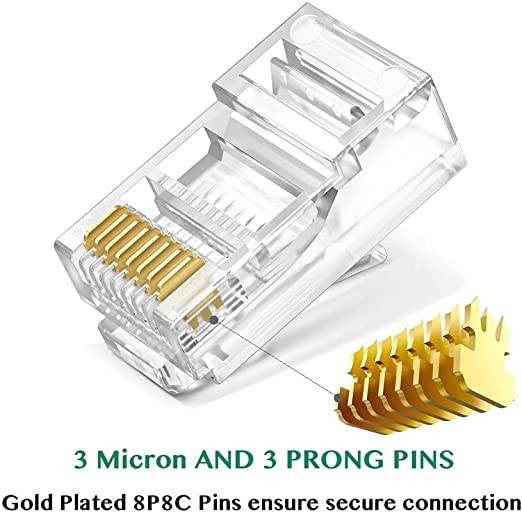Image of FEDUS 100 Pcs RJ45 Cat6 Pass Through Connector RJ45 Ends, Cat5, Cat5e, Cat6 8P8C RJ45 Connector, Ethernet Cable Crimp Connectors UTP Network Plug Solid Wire and Standard Cable, LAN Crimp Module Plugs