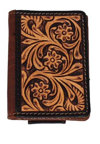 CHALLENGER Men's Western Antique Floral Tooled Magnetic Money Clip Minimalist Wallet 18RTW73M