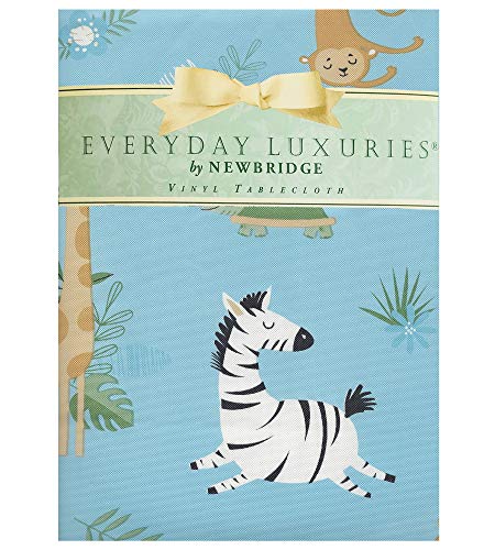Newbridge Jungle Animal Fun Flannel Back Vinyl ChildrenÕs Tablecloth - Adorable Giraffes, Zebras, Elephants Wipe Clean Easy Care Juvenile Tablecloth for Babies, Kids, Toddlers, 52Ó x 70Ó Oblong