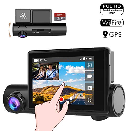 Matego Dual 1080P WiFi Dash Cam with 3.0" Touchscreen Front and Interior Car