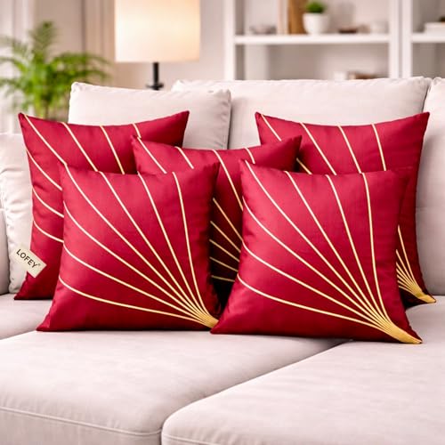 Image of LOFEY Dupion Silk Cushion Cover, 16 x 16 Inch (40 x 40 cm), Decorative Sofa Pillow Cover, Zipper Closure (2, Maroon)