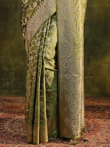 Image of Libas Woven Design Satin Saree for Women With Unstitched Blouse Piece | Traditional Saree for Festive & Wedding