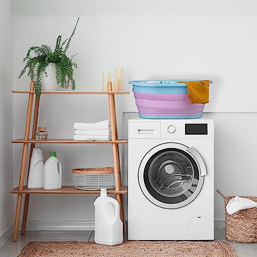 Relaxdays Wäschekorb faltbar, 22 Liter, Wäschewanne Kunststoff, platzsparend zusammenklappbar, mit Griffen, rosa/blau