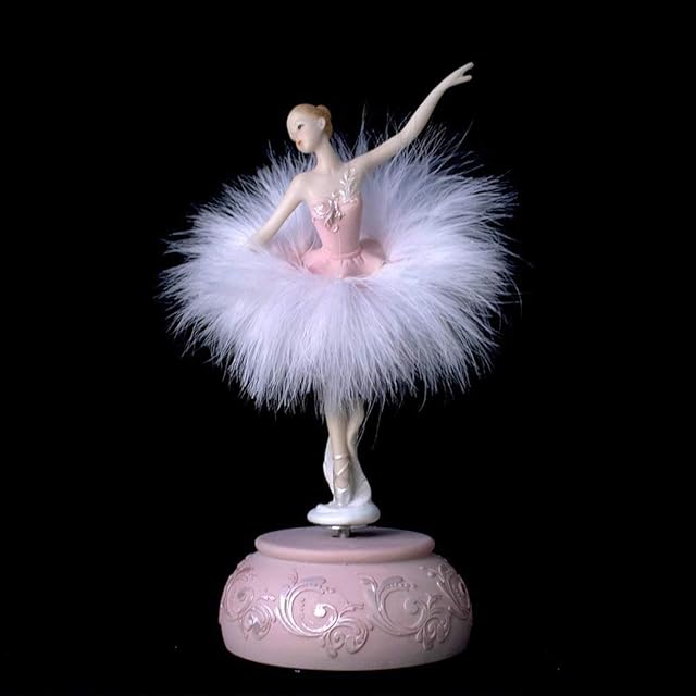 Feather Skirt Ballerina Rotating Music Box Figurine,White and Pink Manual Control Dancing Girl Musical Box for Girl Kids Gift (Pink)