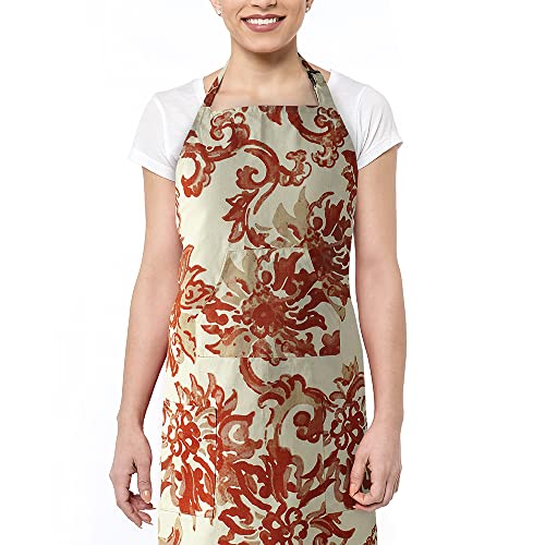 Image of HPD Half Price Drapes Aprons for Men Women with Large Pockets Adjustable Unisex PRTW-D40A-AP Indonesian Printed Cotton, 27 X 34 Inch, Indonesian Rust