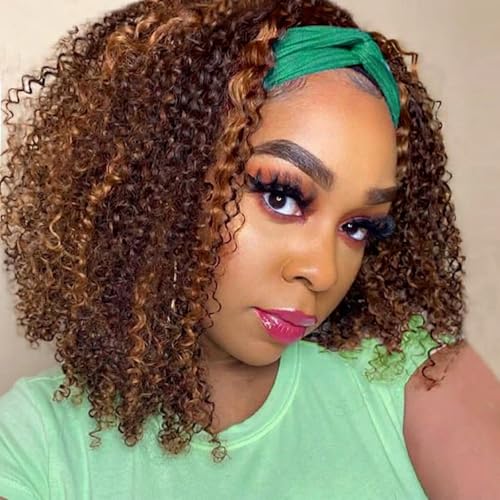 Image of Punmasa Headband Wig Human Hair Deep Wave 4 /27 Human Hair Headband wigs for women Glueless None Lace Front Wig Machine Made 150% Density headband wig human hair with Headbands (12Inch)