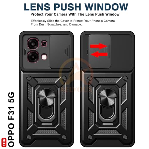 Image of Armor Bumper Back Cover Case for Oppo F31 5G Rotating Camera Cover, Ring Holder & Kickstand | Heavy Duty & 360 Degree Protection Oppo F31 5G Back Cover (Black)