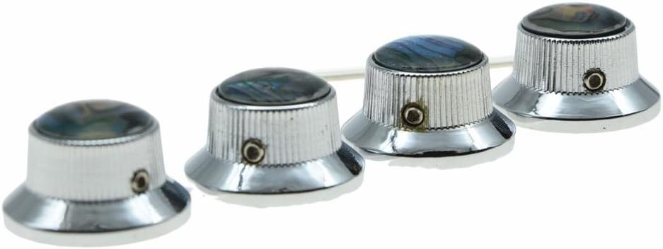 Dopro 4X Abalone Top Chrome LP Top Hat Knobs with Set Screw Metal Bell Knobs for Guitar Bass with 6mm Shaft Pots