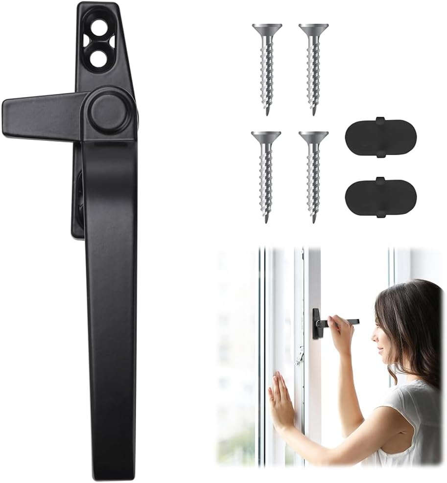 Serplex® Window Handles for UPVC Windows Lockable Right Cockspur Window Handle Black Double Glazing Aluminum Zinc Alloy with Fixing Screws, Window Handle Replacement for Home Windows and Doors