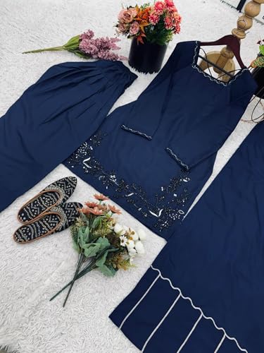 Image of Womens Pure Natural Crepe Silk Full Sleeves Square Neck Straight Kurti With Palazzo And Natural Crepe Dupatta 3-Piece Ethnic Wear