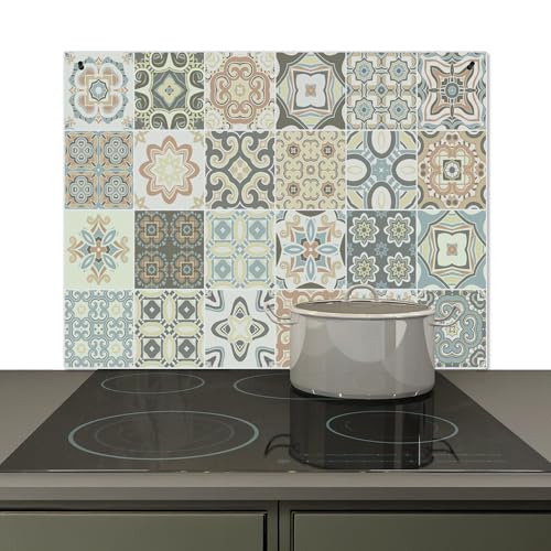 KitchenYeah© Antisalpicaduras Cocina 52x80 cm Protector Salpicaduras Pared Chapa Kitchen Panel Vitrocerámica Accesorios Salpicadero Decoración Patrón - Azulejo - Mosaico