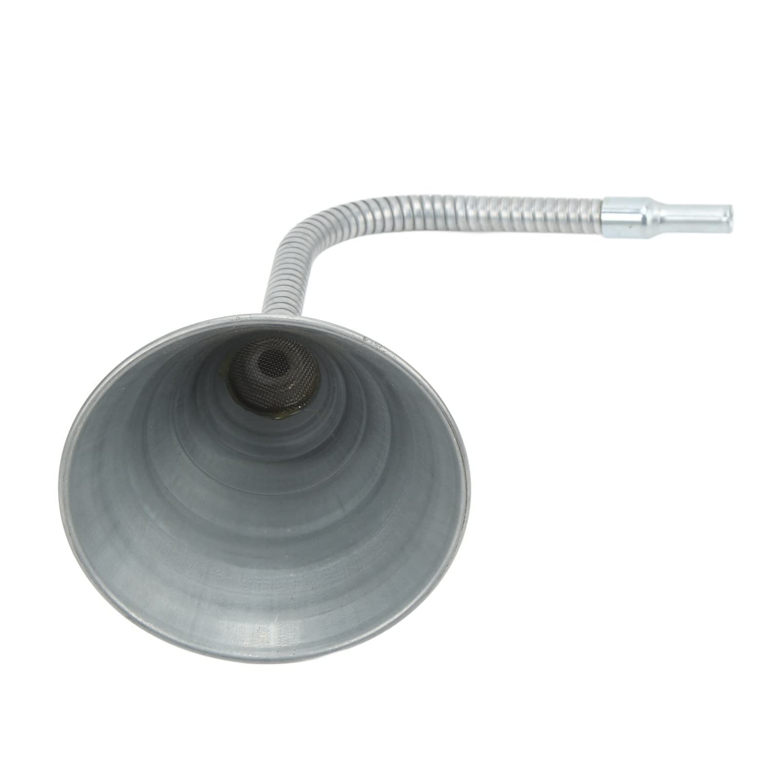 Embudo de aceite automotriz, embudo largo automotriz, embudo universal de cebado de acero al carbono con manguera flexible de 330 mm para coches, motocicletas, camiones, plateado