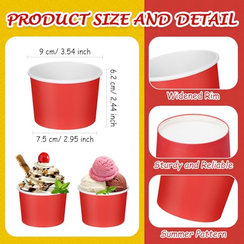 Image of Nuenen 300 Pcs 8 oz Summer Ice Cream Paper Cups Bulk Disposable Dessert Cups Solid Color Paper Dessert Bowls for Snack Sundae Spring Party Favors Ice Cream Bar Supplies (Red)