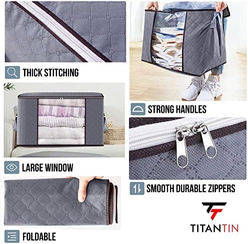 Titantin Grey Non-Woven Storage Bags, With Sturdy Zipper & Handles, Clear Window, 3 Pcs (UK Stock)