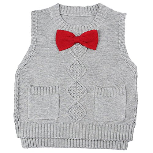 Jojobaby Toddler Baby Boy's Girls Cable Knit Vest Cotton Bow Pullover Sweater (3-4 Years, Grey)