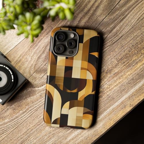 Coque iPhone 15 Pro Max géométrique marron et doré rigide - 3