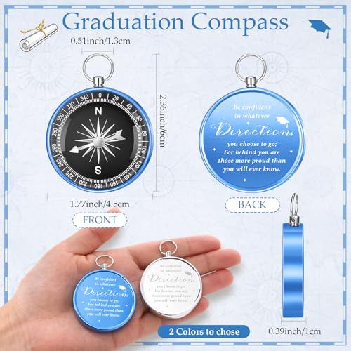 Beeveer 25 sets llaveros brújula de bolsillo regalos de graduación clase 2026 con tarjetas inspiracionales y bolsas de organza miniatura 2