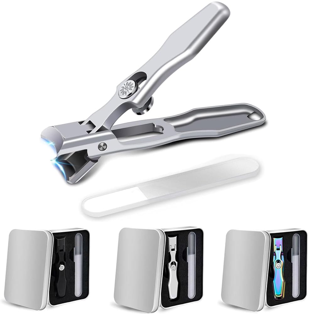 MightyClip Nail Clippers - German Stainless Steel for Men, Includes Nail File and Storage Box (Silver)