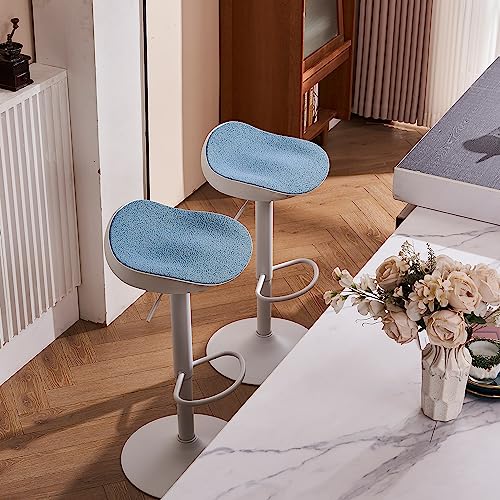 Younike Bar Stools Set Of 2 Counter Height Barstools For Kitchen Island, 360° Swivel Bar Stools Adjustable Bar Chairs With White Sturdy Frame And Blue Tufted Velvet Seat #TOP4