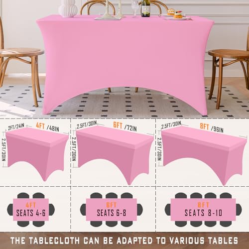 Famstar Table Cloth Pink 4FT Spandex Tablecloth for Rectangle Fitted Table Cloths Stretch Covers Washable Wrinkle Free Tablecloths for Festival Camping Picnic Wedding Party