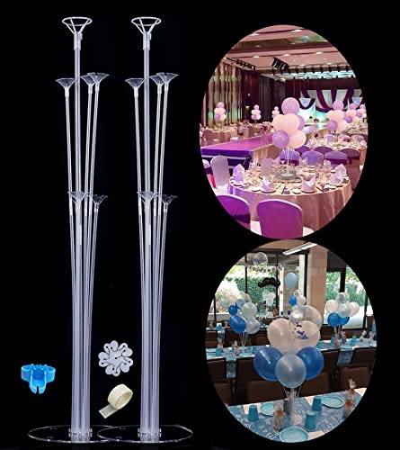 2 Sets of Balloon Stand Kits 28\'\' balloon arch kit with base, Reusable Clear Balloon Column Stand kit for Table, Including Glue, Tie Tool, Flower Clips, for Home Outdoors Birthday Wedding Party Decorations (2 set)