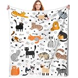 Cute Cat Blanket Animals Pet Pattern Gifts for Cat Lovers Soft Lightweight Flannel Throw Blankets for Kids Adults 80'x60'