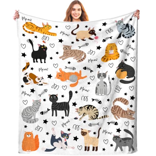 Cute Cat Blanket Animals Pet Pattern Gifts for Cat Lovers Soft Lightweight Flannel Throw Blankets for Kids Adults 50"x40" by Probiotics - Used condition - US$16.06