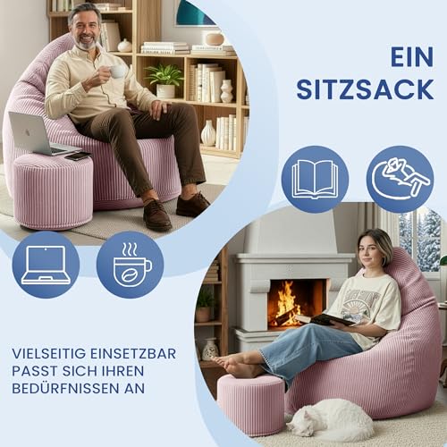 DreamRoots Sitzsack Cord Erwachsener Sitzsäcke Jugendlicher Teenager 80x80x120cm - Sitzsack mit...