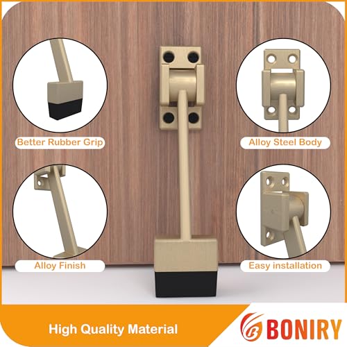 Image of Boniry Heavy-Duty Door Stopper with Adjustable Rubber Grip | Wall-Mounted Door Holder for Wooden and Metal Doors | Durable and Easy Install (Brass)