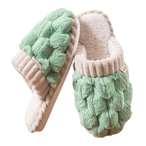 Women's Cotton Slippers with Waffle Weave Soft Thick Bottom Warm Indoor Plush House Footwear Kawaii Non-slip Home Floor Shoes