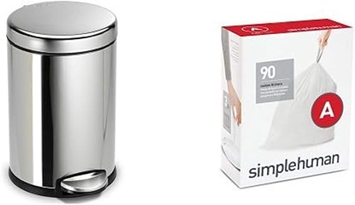 simplehuman Lata redonda de 4,5 litros de acero inoxidable pulido a prueba de huellas dactilares + código A 90 forros