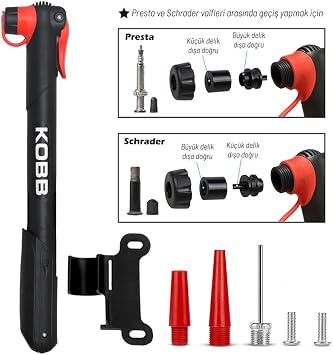 KOBB KB21 Bisiklet Lastik Şişirme Pompası, 87 PSI, Alüminyum, Presta Dunlop Schrader Uyumlu, 25cm
