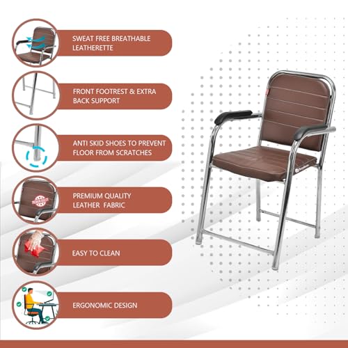 Image of Office Chair Visitor Chair with arm Rest with Steel Frame and Cushioned seat Back, Chair Without Wheels Holds up to 140 kg Heavy Design (4, Coffee, Heavy)