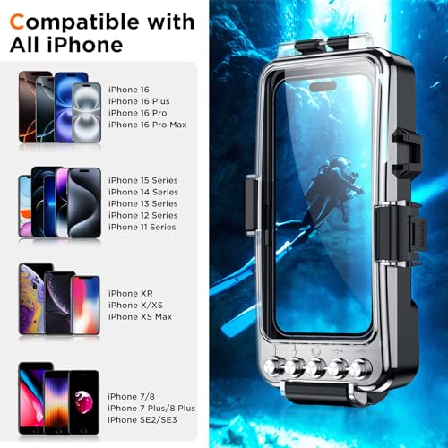Temdan MHK99 Diving Phone Case Compatible With All Iphone Series,Snorkeling Underwater Case 98Ft/30M Operated Underwater Photo Video,Waterproof Housing thumb #1