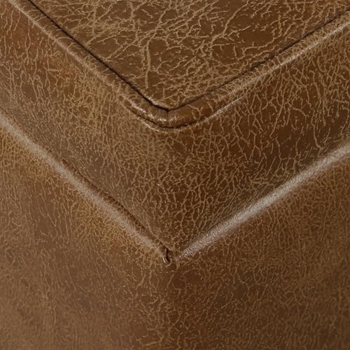 Image of HomePop Square Tufted Storage Ottoman - Distressed Brown Faux Leather Small