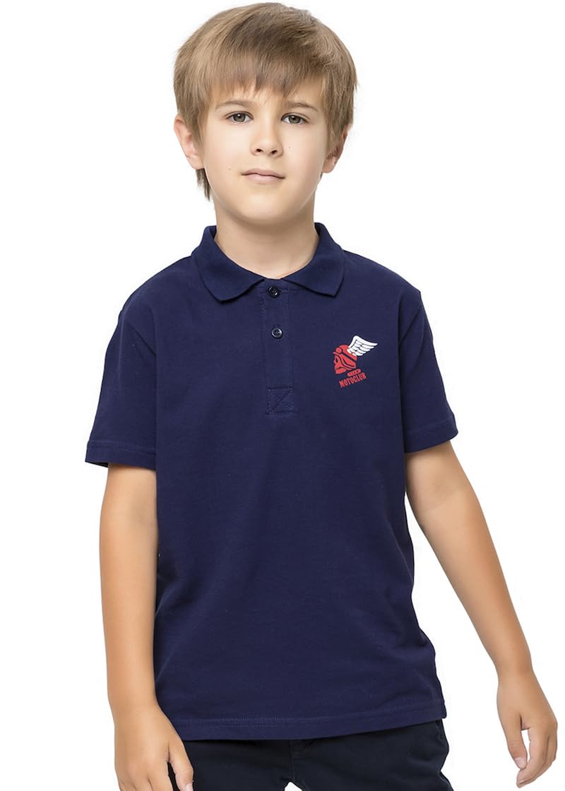 Juego de 2 polos clásicos para niños y adolescentes con mangas cortas y cuello de polo acanalado, cuello de separación con botones con dos botones.