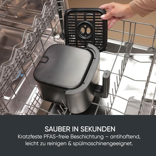 Severin Heißluftfritteuse, Single, Fritteuse für Kochen ohne Fett, Touch-Display, 8 Automatik-Programme, vielseitige Zubereitung, Warmhaltefunktion, 4L, 1300W, schwarz, FryLight, FR 2461