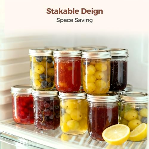 Image of ComSaf Small Mason Jars 8 oz 24Pcs Bulk Set, Half Pint Regular Mouth Mason Jar with Lids and Seal Bands, Glass Canning Jars for Jam, Jelly, Spice, Meal Prep, Shower Wedding Favors, DIY Candles Decor