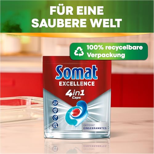 Somat Excellence 4in1 Caps (84 Caps), schnellauflösende Spülmaschinen Caps für brillanten Glanz auch im Niedrigtemperatur-, Kurz- & Eco-Programm, Somat Caps entfernen kraftvoll Eingebranntes 5
