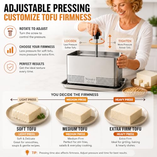 Tofu Press Stainless Steel Tofu Press & Paneer Maker - Cheese Press for Homemade Tofu, Paneer, Vegan Cheese - Heavy Duty Easy-to-Use Kitchen Tool with Adjustable Pressure BPA Free (Dishwasher Safe) by Nijsaku - Image 6