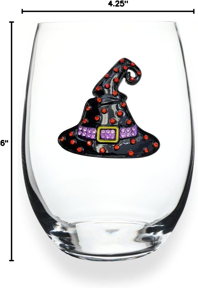 THE QUEENS' JEWELS Witch Hat Jeweled Stemless Wine Glass, 21 oz. - Unique Gift for Women, Birthday, Cute, Fun, Not Painted, Decorated, Bling, Bedazzled, Rhinestone image 3