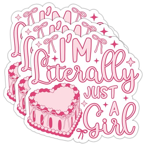 3 Pack Cutesy Pink Girl Stickers 2-Inch I'm Literally Just A Girl Stickers Heart Cake Vinyl Decals, Sarcastic Quote, Waterproof Stickers for Kindle, Laptops, Water Bottles and Planners