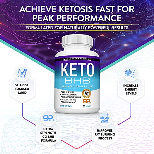 Keto Pills Ketosis Diet BHB Salt - Natural Ketosis Using Ketone & Ketogenic Diet, Support Energy & Focus with Exogenous Ketones, Support Keto Diet Perfect for Men Women, 60 Capsules, Toplux Supplement