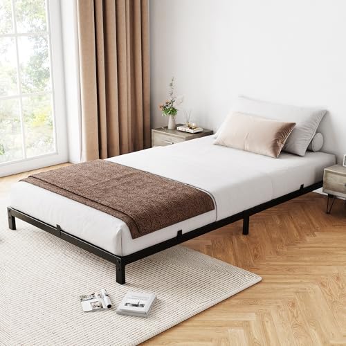 GAOMON 6 Inch Twin Bed Frame, Low Profile Twin Metal Platform Bed Frame Support Mattress Foundation, Noise Free, Easy Assembly, Black