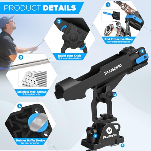 image for PLUSINNO 2 in 1 Fishing Rod Holders for Boat, Kayak Fishing Rod Holder