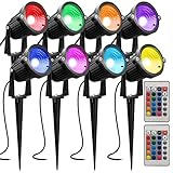 AHSELLUS Low Voltage Landscape Lights Color Changing RGB LED Garden Spot Lights 5W 12V IP66 Waterproof LED Spotlight Landscape Lighting Remote Control for Pathway Yard Decorative Lighting (8 Pack)