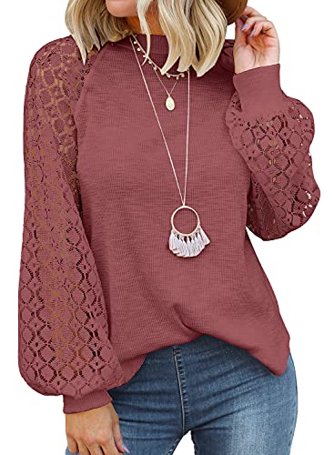 MIHOLL Women’s Long Sleeve Tops Lace Casual Loose Blouses T Shirts